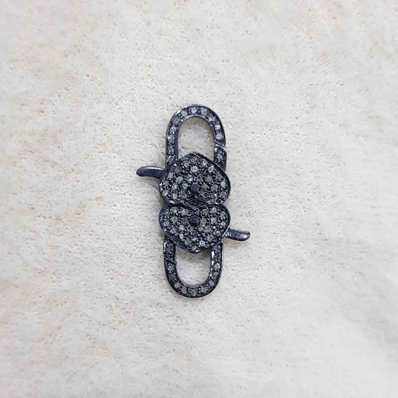 Shiny Small Heart Style Handmade Pave Diamond Spring Lobster, Silver Jewelry