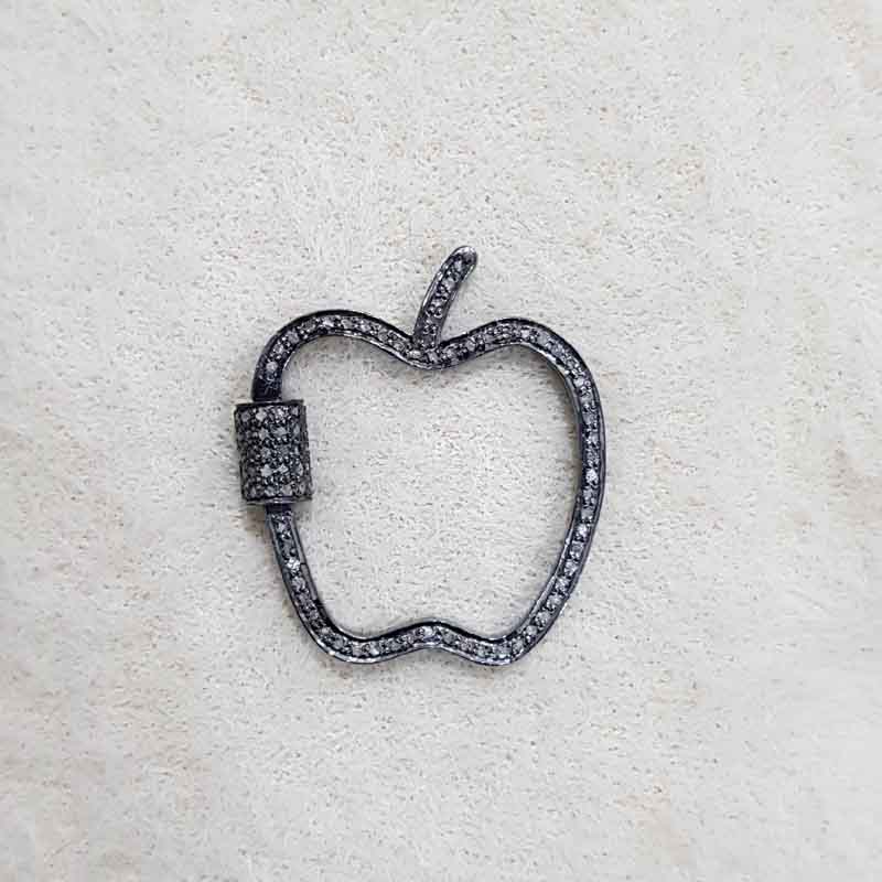 Apple Style 925 Sterling Silver Natural Pave Diamond Screw Clasp Lock, Silver Jewelry