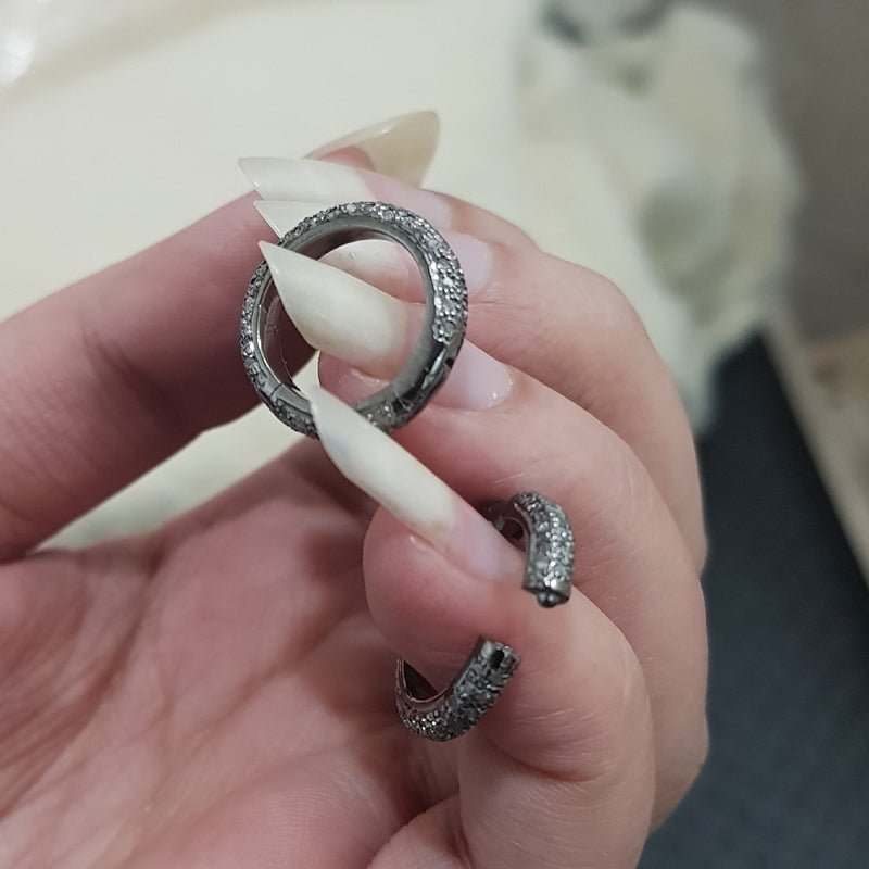 Elegant Round Style Pave Diamond Layer Designer Push Lock, Silver Jewelry