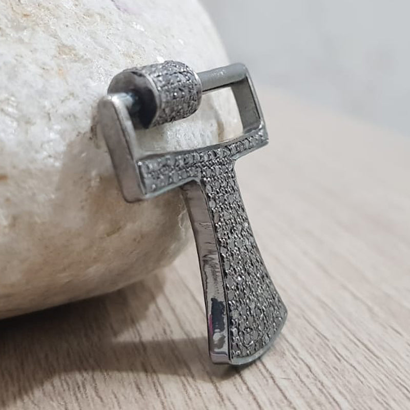 T Latter Designer Pave Diamond Carbineer Clasp, Silver Jewelry