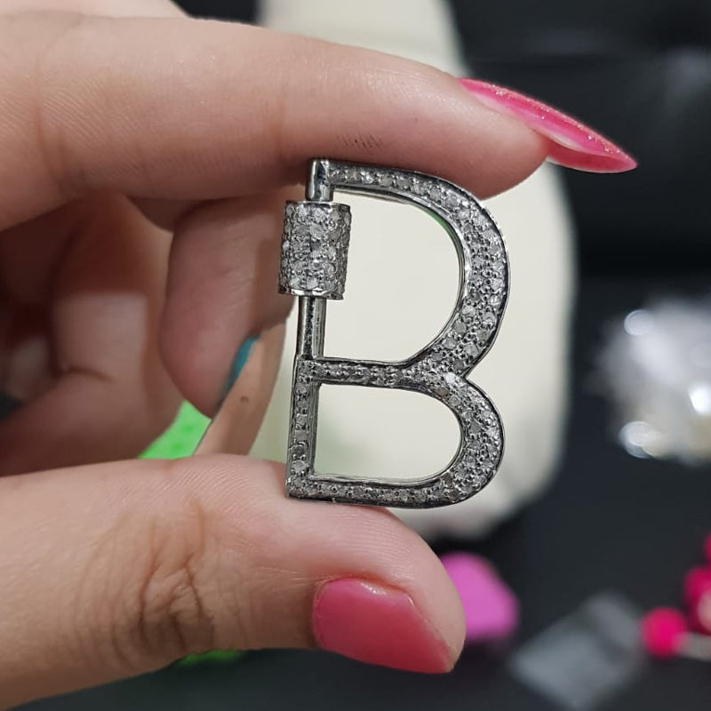 Glorious B Latter Clasp With Pave Layers, Silver Jewelry, Gift For Someone