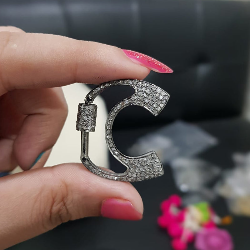 Handmade 925 Sterling Silver Pave Diamond Latter Screw Clasp Lobster, Silver Jewelry