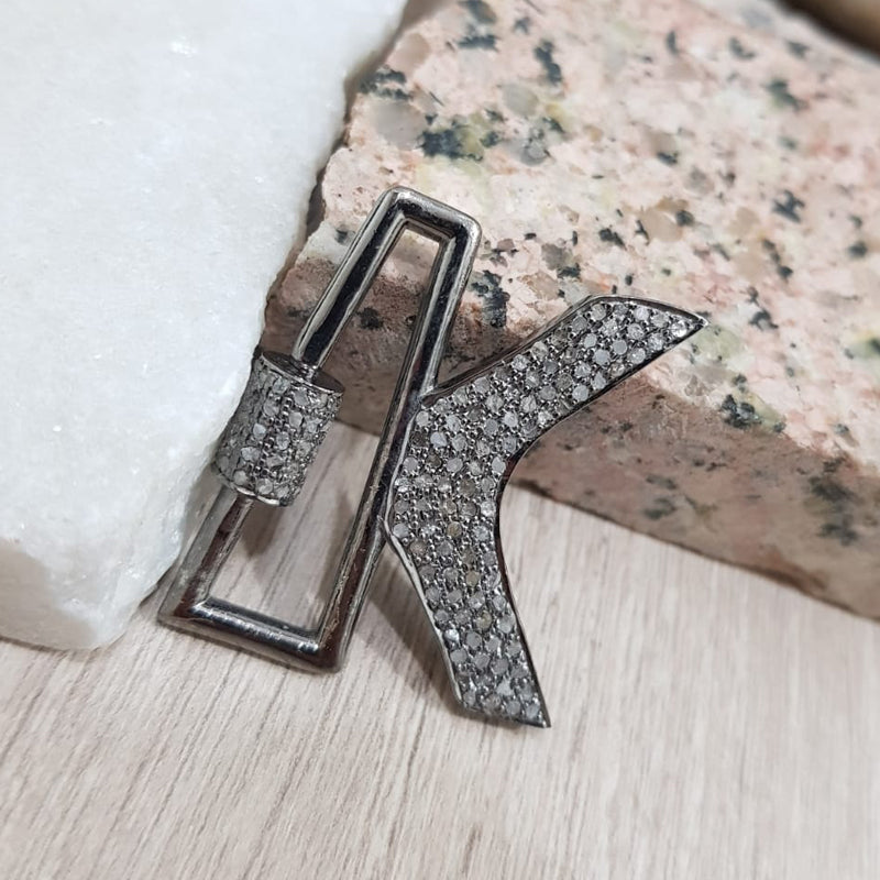New Clasp Lock Design, Sterling Silver Handmade Pave Diamond Designer Latter Screw Clasp, Silver Jewelry