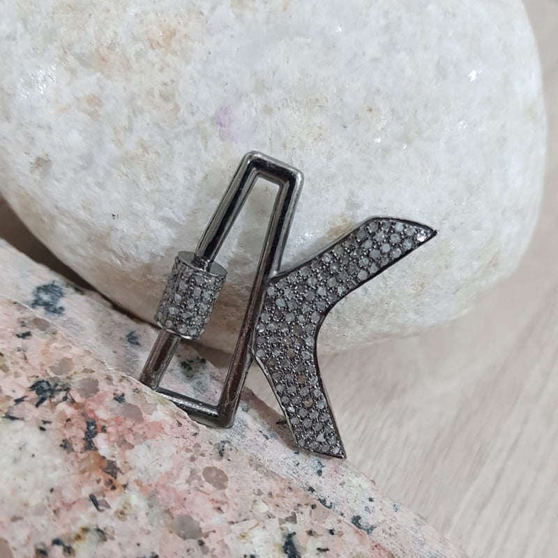 New Clasp Lock Design, Sterling Silver Handmade Pave Diamond Designer Latter Screw Clasp, Silver Jewelry