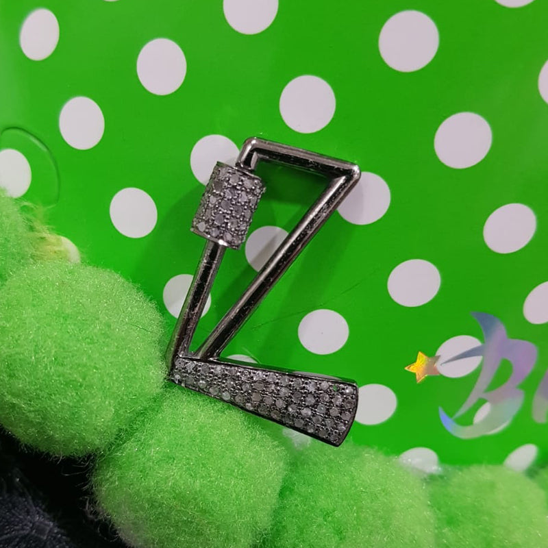 Attractive Pave Diamond Handmade Fancy Designer L Latter Screw Clasp Lobster, Silver Jewelry