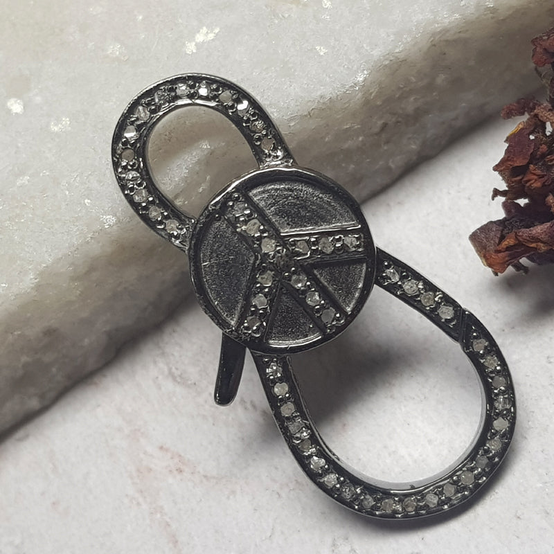 Pave Diamond Round Shaped Peace Design Handmade Designer Clasp/Lobster, silver Jewelry