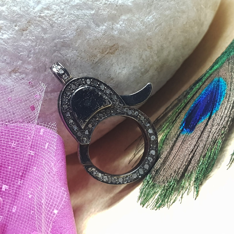 Round Shaped 925 Sterling Silver Pave Diamond Clasp/Lock/Lobster, Silver Jewelry