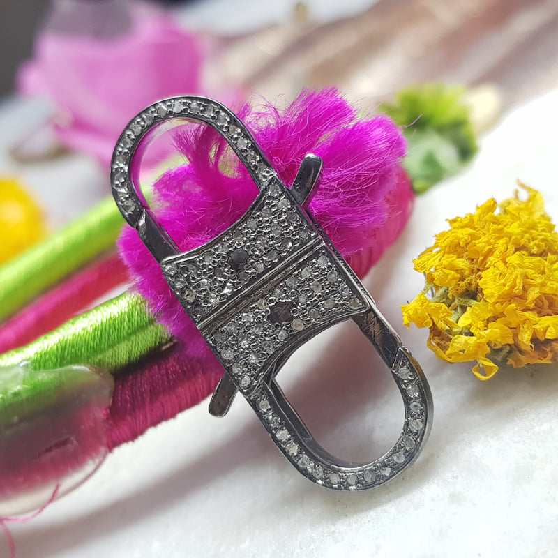 925 Solid Sterling Silver Natural Pave Diamond Handmade Lobster Clasps, Silver Jewelry
