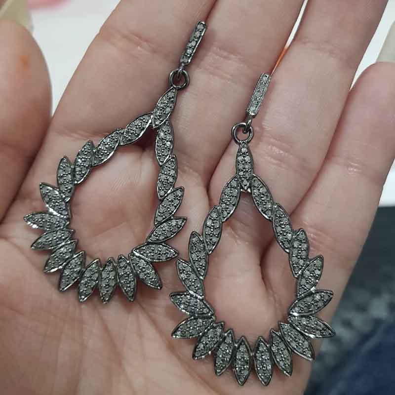 Nature-Inspired Elegance, Small Pave Leaf's Designer Earrings, Silver Jewelry, Gift For Girl