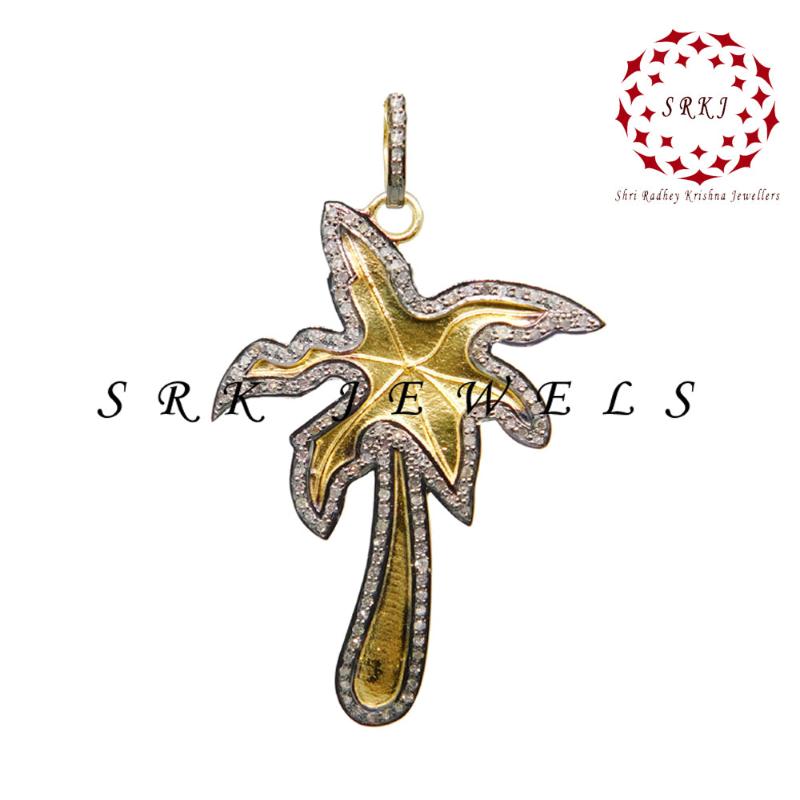 Natural Pave Diamond Gorgeous Yellow Tree Pendant, Casual Gift, Handmade Gift, tree Design