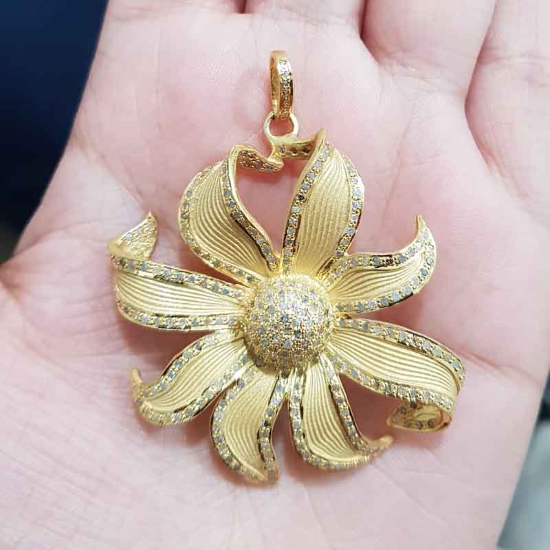 Handmade Designer Flower Pendant With Yellow & Black Rhodium Plated, Silver Jewelry