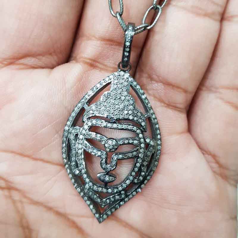 Handmade Designer Pave Diamond Buddha Pendant, Buddha Necklace, Silver Jewelry
