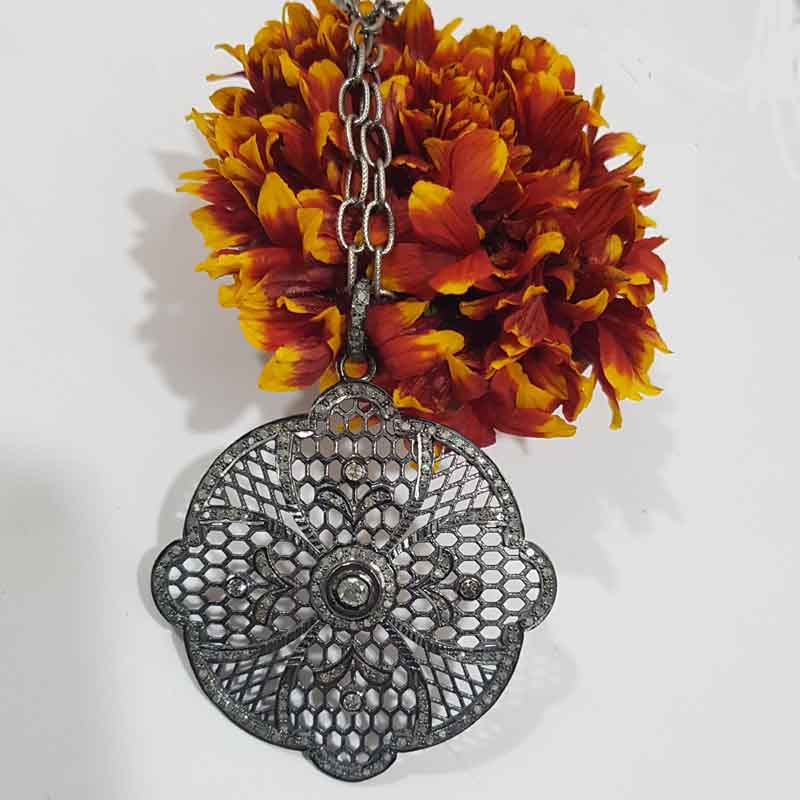 Lovely Flower Designed Pave Diamond Pendant, Beautiful Design, Gift For Love, Natural Pave Diamond, Casual Gift, Floral Design