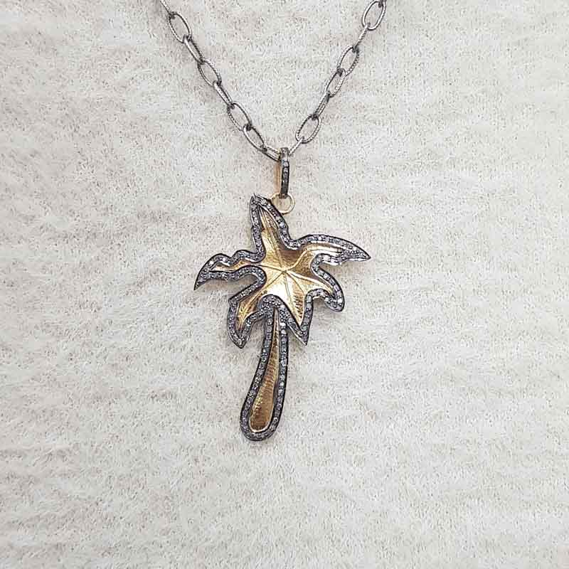 Natural Pave Diamond Gorgeous Yellow Tree Pendant, Casual Gift, Handmade Gift, tree Design