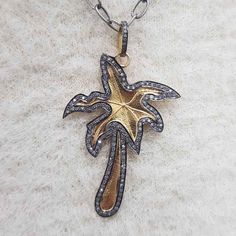 Natural Pave Diamond Gorgeous Yellow Tree Pendant, Casual Gift, Handmade Gift, tree Design