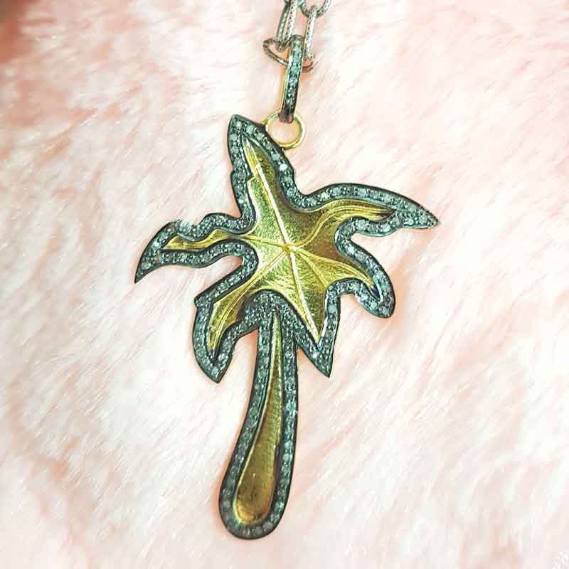Natural Pave Diamond Gorgeous Yellow Tree Pendant, Casual Gift, Handmade Gift, tree Design