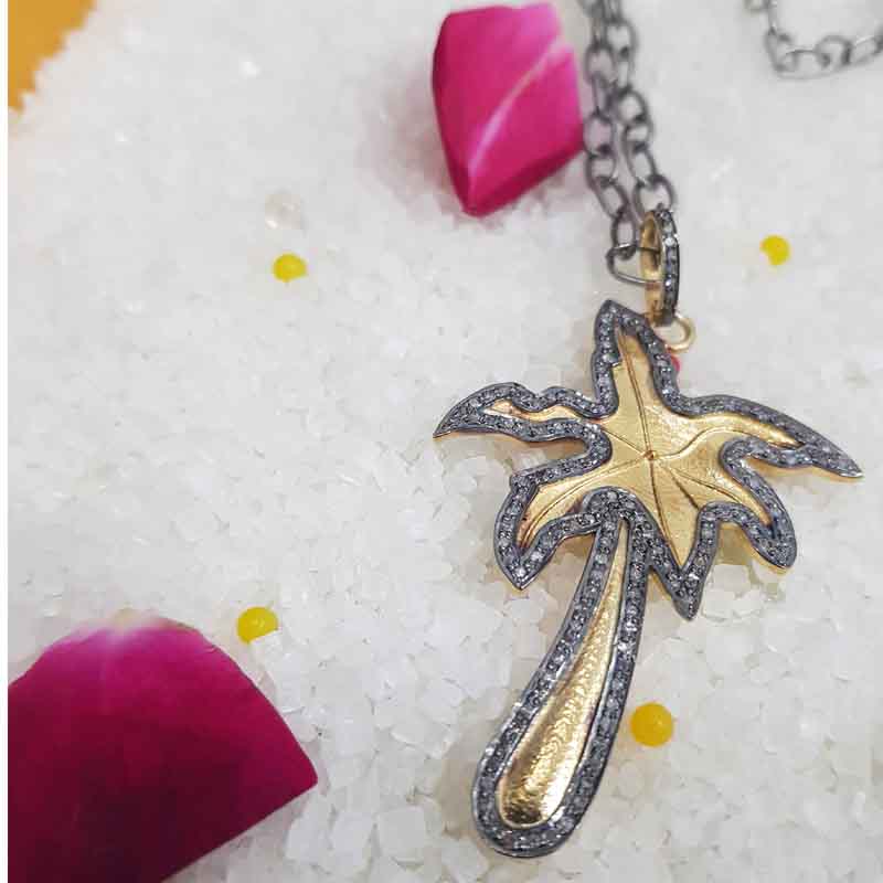 Natural Pave Diamond Gorgeous Yellow Tree Pendant, Casual Gift, Handmade Gift, tree Design