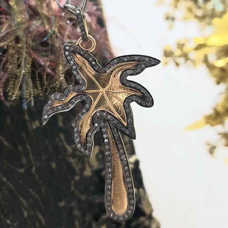 Natural Pave Diamond Gorgeous Yellow Tree Pendant, Casual Gift, Handmade Gift, tree Design