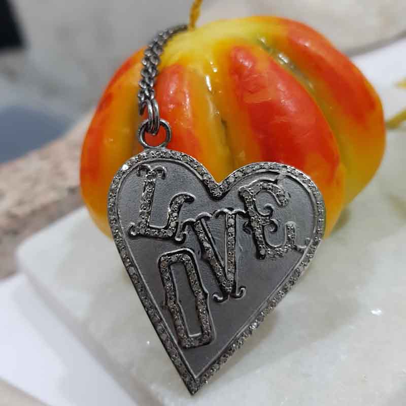 Love Heart Designer Pave Diamond 925 Sterling Silver Pendant, Personalized Gift For Love, Anniversary Gift