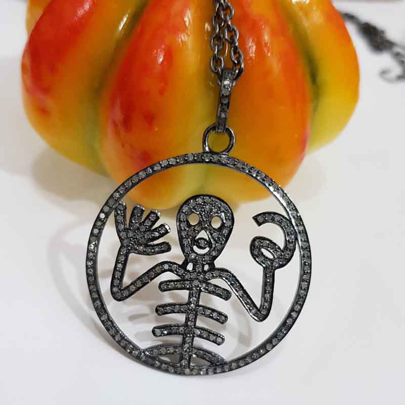 Designer Pave Diamond Handmade Style Skull Pendant, Halloween Special Gift, Gift For Someone