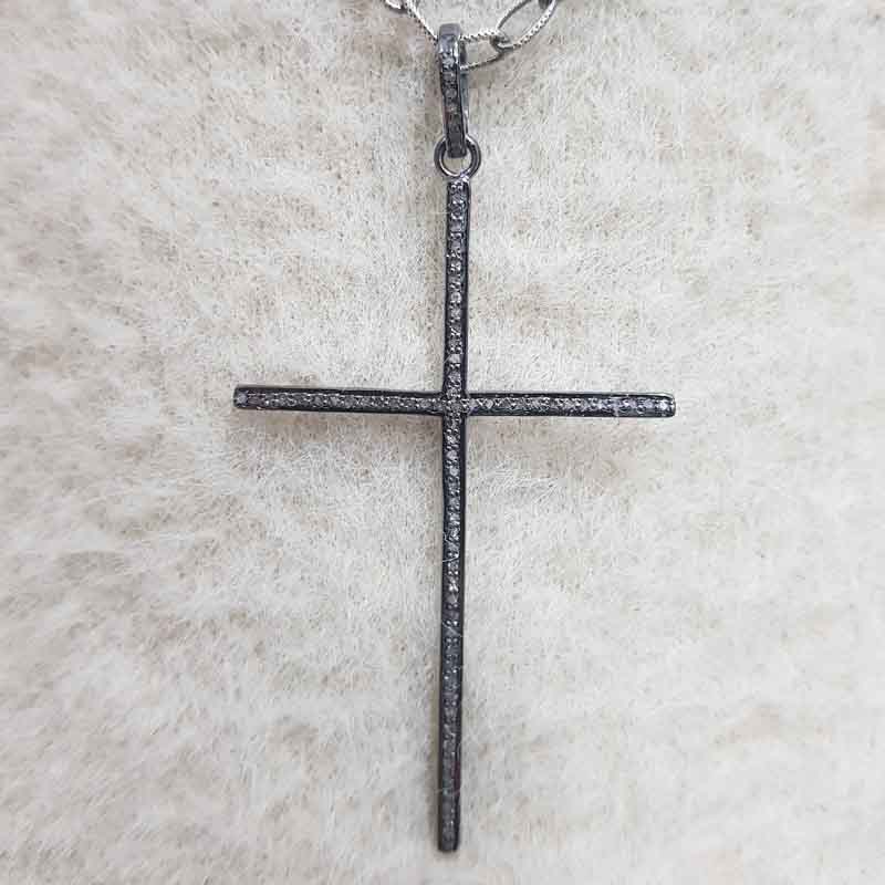Yellow And Black Beautiful Cross Designed Pave Diamond Pendant, Christmas Day Gift