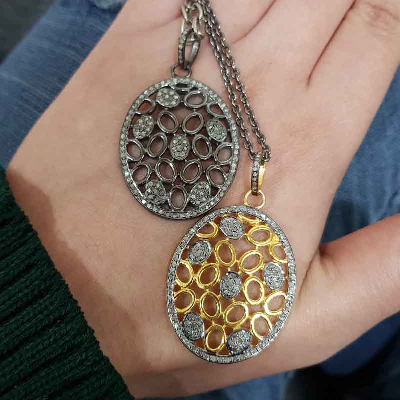 Handmade Fancy Designer Pave Diamond 925 Sterling Silver Pendant, Silver Jewelry, Gift For Mom