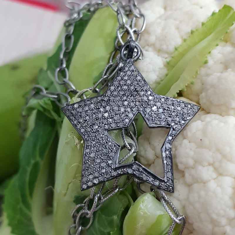Fully Pave Diamond Sterling Silver Handmade Style Star Pendant, Star Pendant, Silver Jewelry