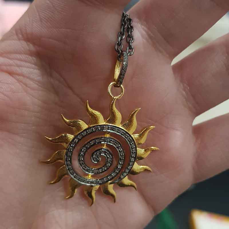 Glorious Handmade Designer Sunburst Pendant With Pave Diamond Layers, Gift For Someone