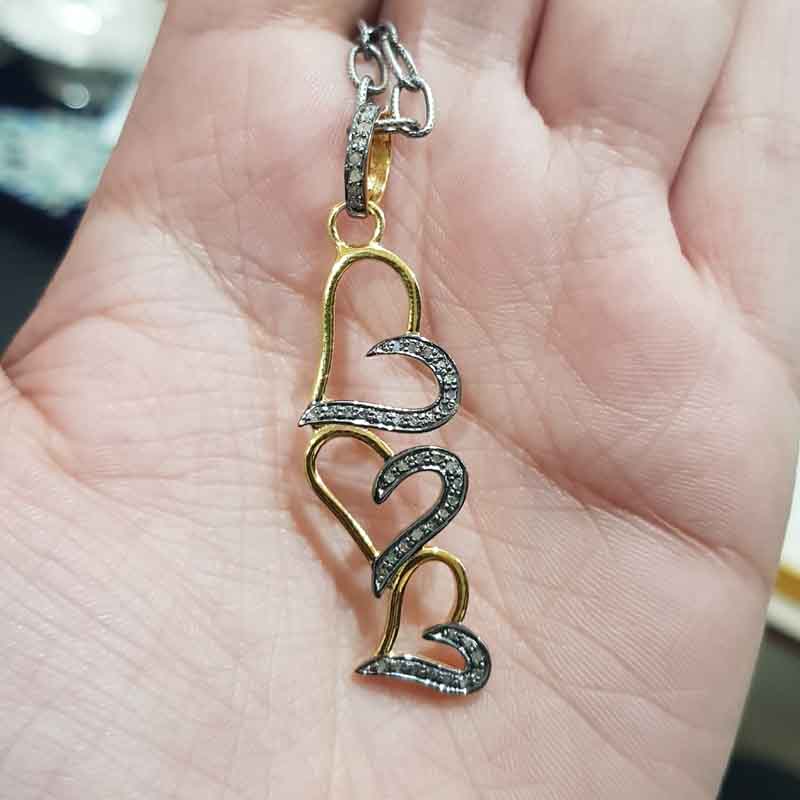 3 Joined Heart With pave Layers pendant, Heart's Desire Jewelry, Gift For Love