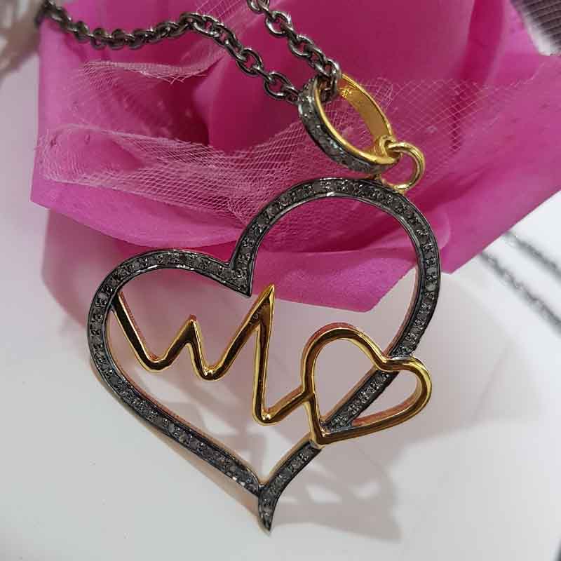 Gorgeous Handmade Two Hearts Beat Designer Silver Pendant, Heart Beat Necklace, Silver Jewelry