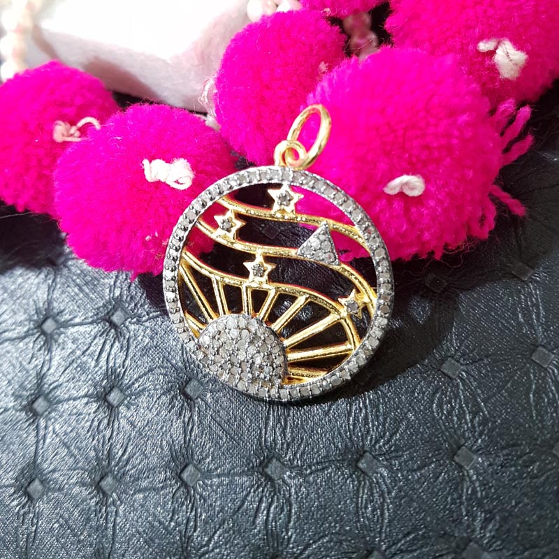 Round Designer Fancy Style Pendent With Pave Diamond, Shiny Fancy Pendant, Silver Jewelry