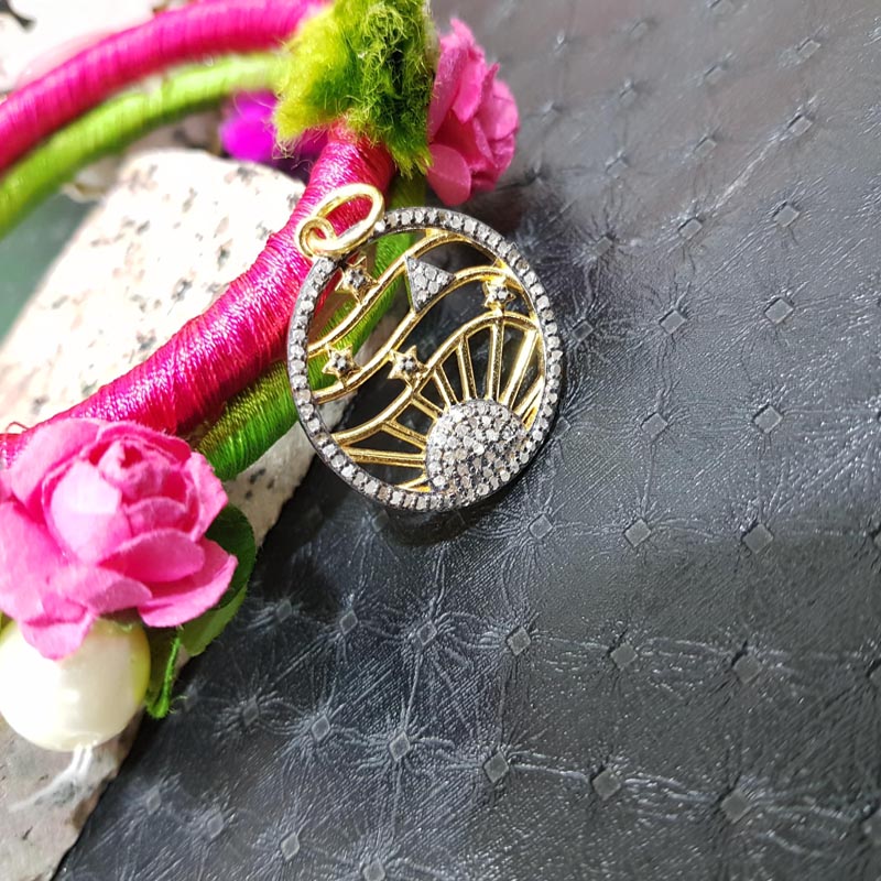 Round Designer Fancy Style Pendent With Pave Diamond, Shiny Fancy Pendant, Silver Jewelry