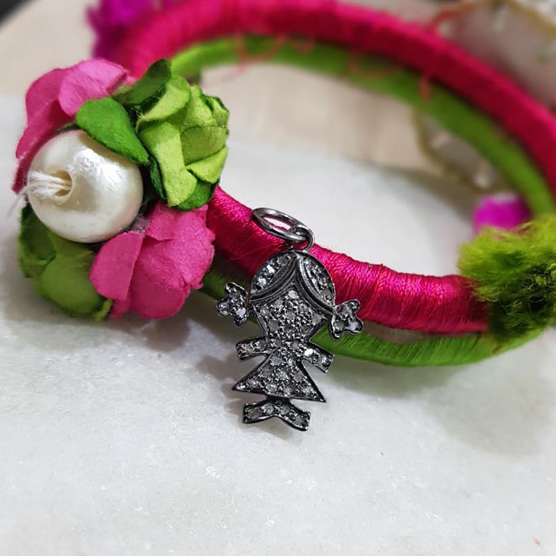 Dainty Doll Delight Charm, Unique Design Handmade 925 Sterling Silver Beautiful Charm With Pave Diamond, Silver Jewelry, Minimalist Charm