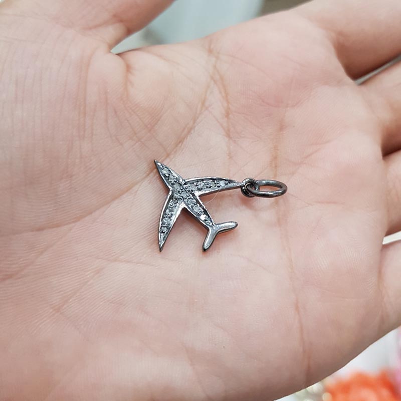 Timeless Flight Airplane Jewelry Charm, Good Looking Handmade Designer Beautiful Fancy Charm With pave Diamond, Silver Jewelry