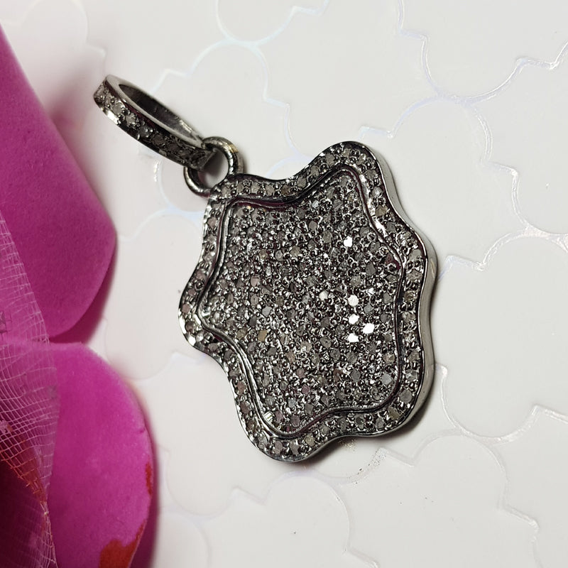 Classic Fancy Pendant, 925 Sterling Silver Pave Diamond With beautiful Fancy Pendant, Silver Jewelry