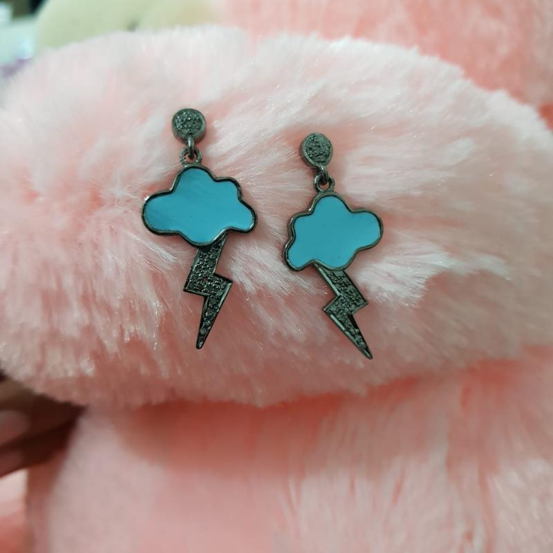 Glorious Cloudy Diamond earrings, Cutest Enamel Earrings, Silver Jewelry, Gift For Lady