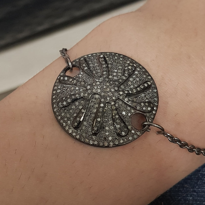 Handmade Designer Round Pave Diamond Wrist Rock/Connector, Round Fancy Connector, Silver Jewelry