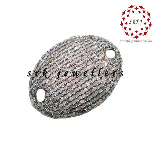 Shiny Fully Pave Diamond Oval Shaped Handmade Wrist Rock, Attractive Connector, Silver Jewelry