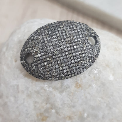 Shiny Fully Pave Diamond Oval Shaped Handmade Wrist Rock, Attractive Connector, Silver Jewelry