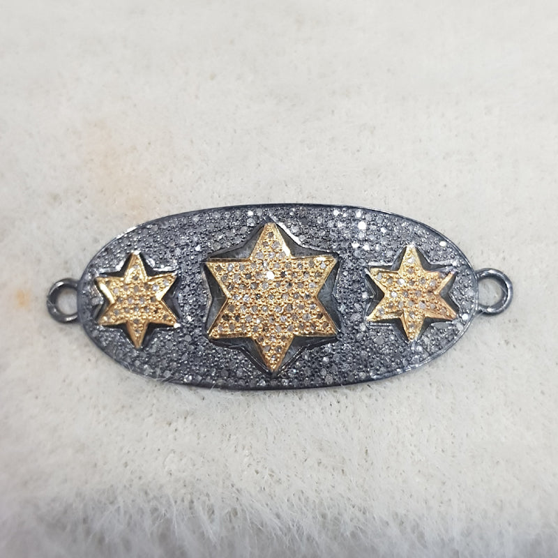 Shiny Pave Diamond Connector With Stars, Star Connector, Gift For Special One, Silver Jewelry