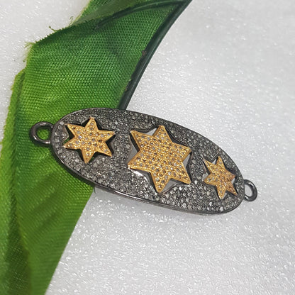 Shiny Pave Diamond Connector With Stars, Star Connector, Gift For Special One, Silver Jewelry