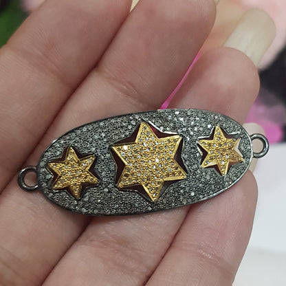 Shiny Pave Diamond Connector With Stars, Star Connector, Gift For Special One, Silver Jewelry