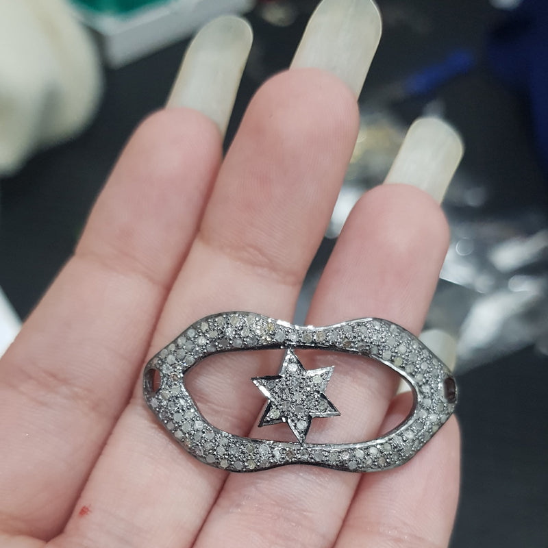 Stunning Fancy Star Designer Pave Diamond Connector, Silver Jewelry, Gift For Someone