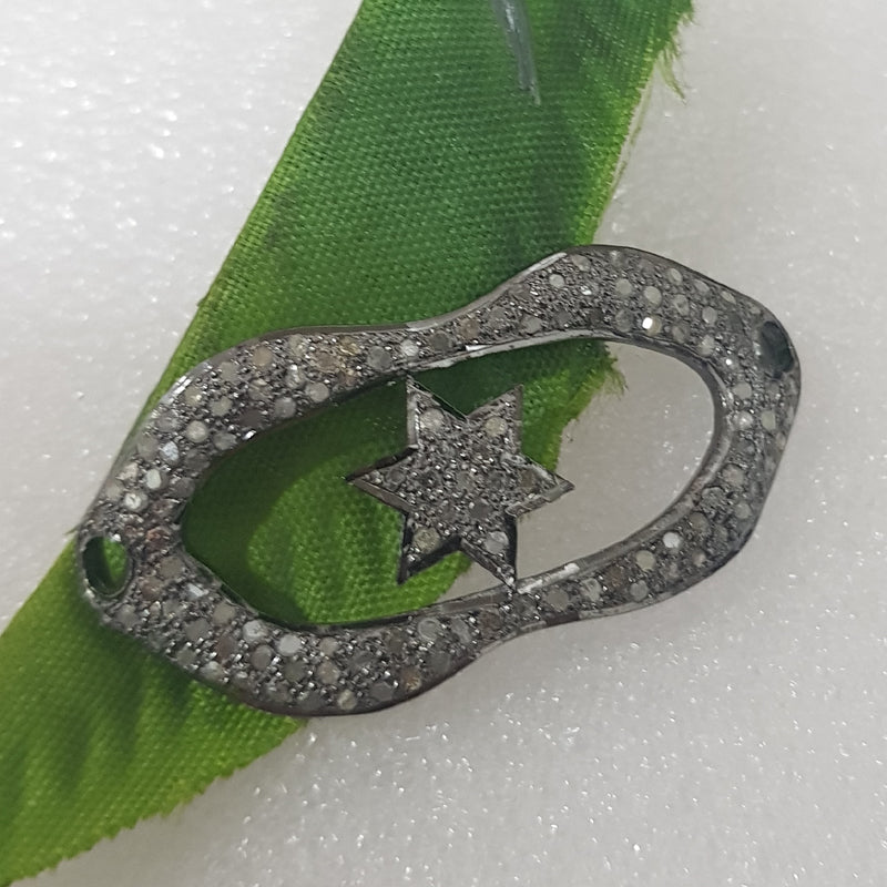 Stunning Fancy Star Designer Pave Diamond Connector, Silver Jewelry, Gift For Someone