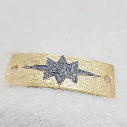 Unique Designer Handmade Style Pave Diamond Connector, Enamel And Yellow Connector, Silver Jewelry