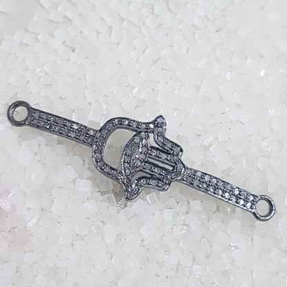 Glorious Pave Diamond Layers Hamsa Hand Connector, Silver Jewelry, Gift For Someone