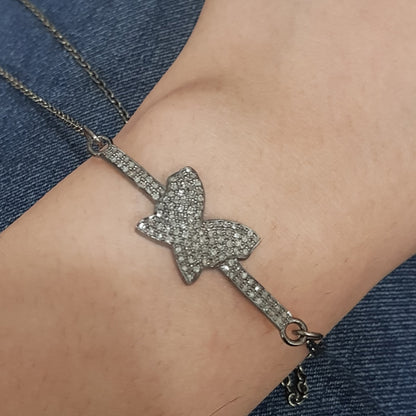 Wings of Elegance The Butterfly Bracelet Butterfly Designer Pave Diamond Handmade Connector, Silver Jewelry