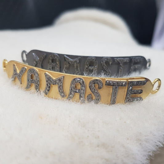 Namaste Vibes Connector Yellow And Black Matte Finish Namaste Designer Connector, Silver Jewelry