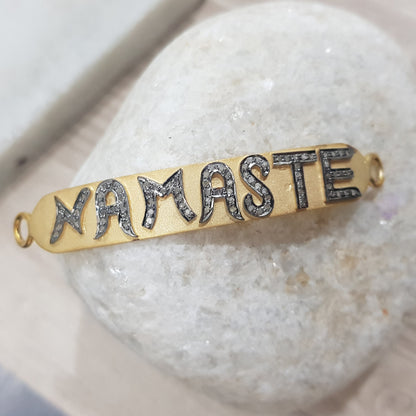 Namaste Vibes Connector Yellow And Black Matte Finish Namaste Designer Connector, Silver Jewelry