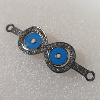 Turquoise Enamel Handmade Designer Connector, Forever Sign Connector, Silver Jewelry